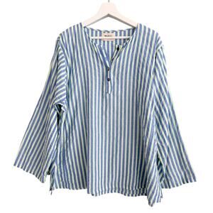SOLD* Pietsie Corsica Tunic Top One Size Striped Green Blue Relaxed